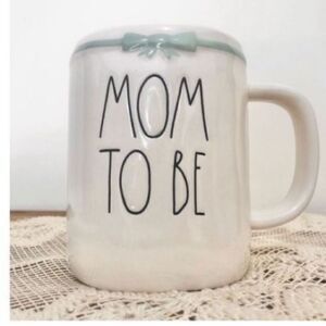Rae Dunn Mom To Be Farmhouse Ceramic Mug with Blue Bow Boy Baby Shower Gift
